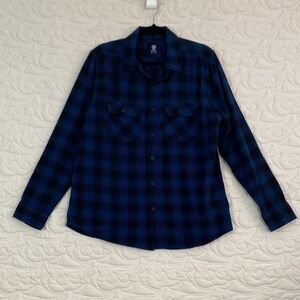 Amnesia Plaid Flannel Shirt Blue and Black Cotton